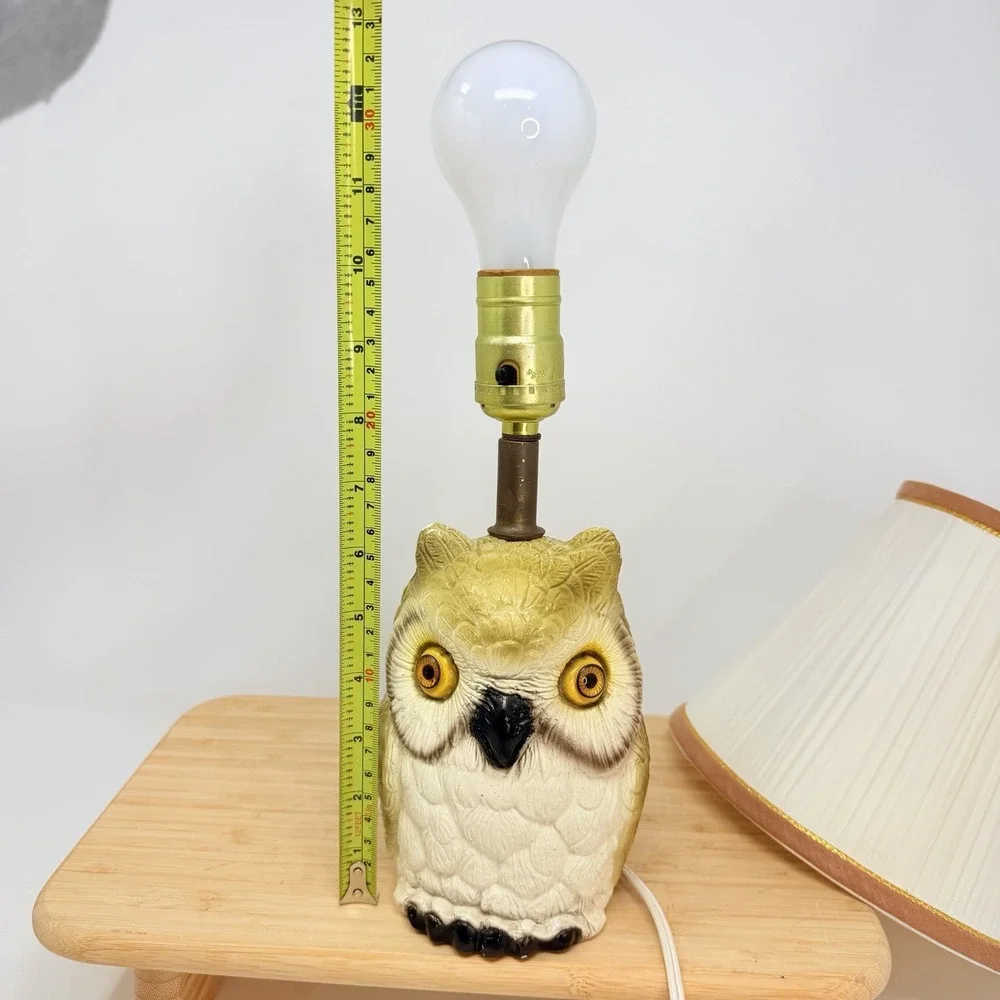VTG MCM Textured Chalkware Figural Owl 3D Rustic Table Lamp Works Eyes 14